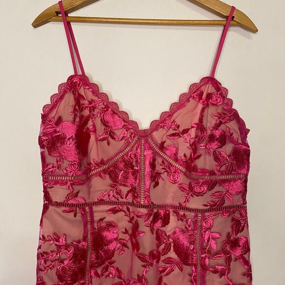 Lulus Mini Dress Hot Pink Lace Floral Bodycon Party Size Large Romantic - Picture 2 of 11